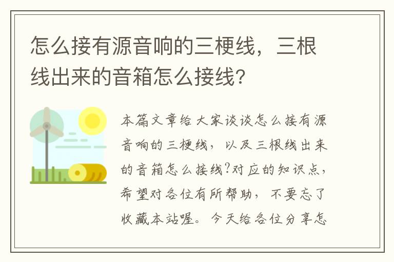 怎么接有源音响的三梗线,三根线出来的音箱怎么接线?