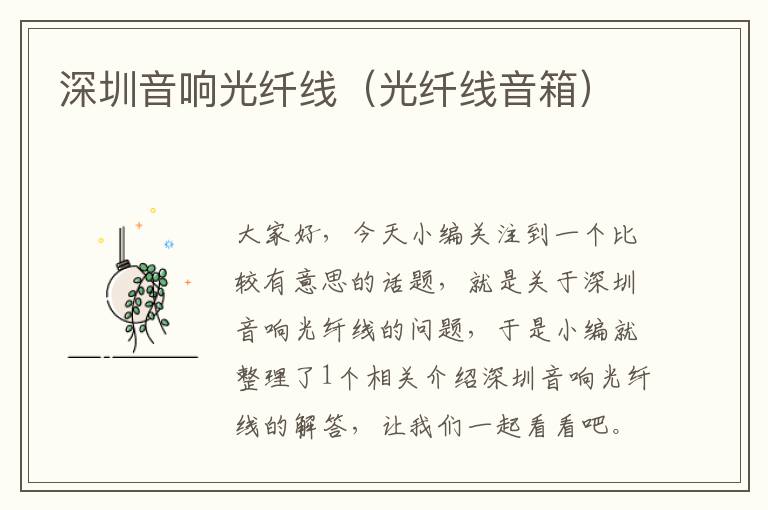 深圳音响光纤线(光纤线音箱)