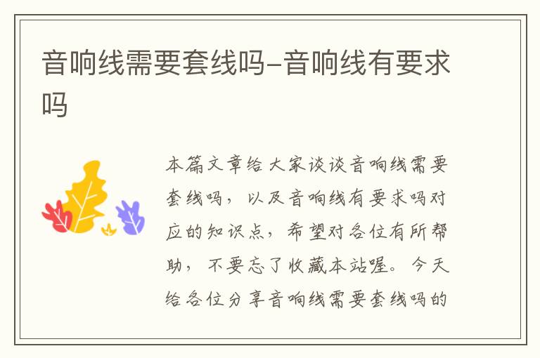 音响线需要套线吗-音响线有要求吗