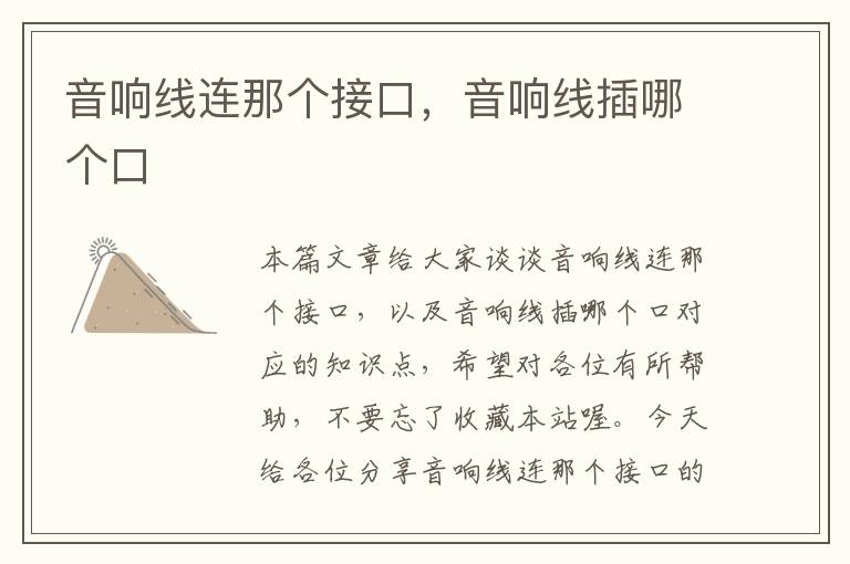 音响线连那个接口,音响线插哪个口
