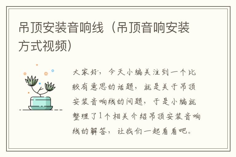 吊顶安装音响线(吊顶音响安装方式视频)