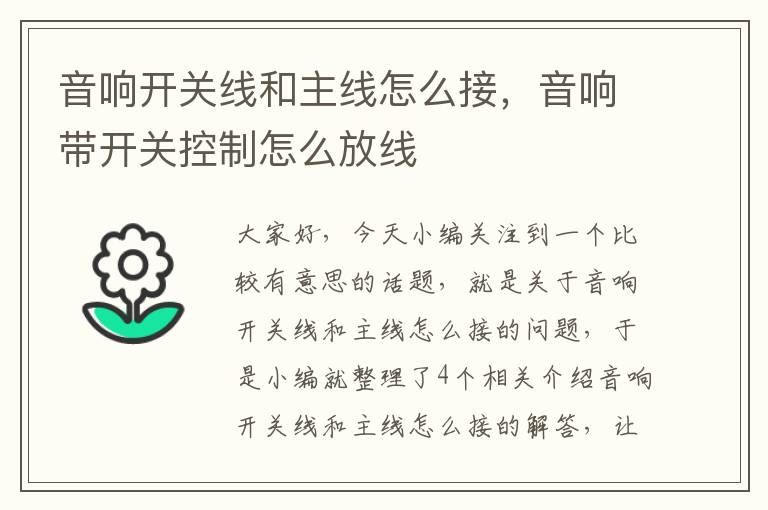 音响开关线和主线怎么接,音响带开关控制怎么放线