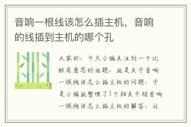 音响一根线该怎么插主机,音响的线插到主机的哪个孔