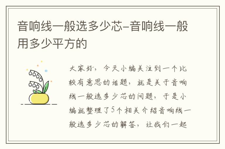 音响线一般选多少芯-音响线一般用多少平方的