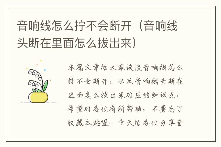 音响线怎么拧不会断开（音响线头断在里面怎么拔出来）