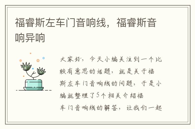 福睿斯左车门音响线,福睿斯音响异响