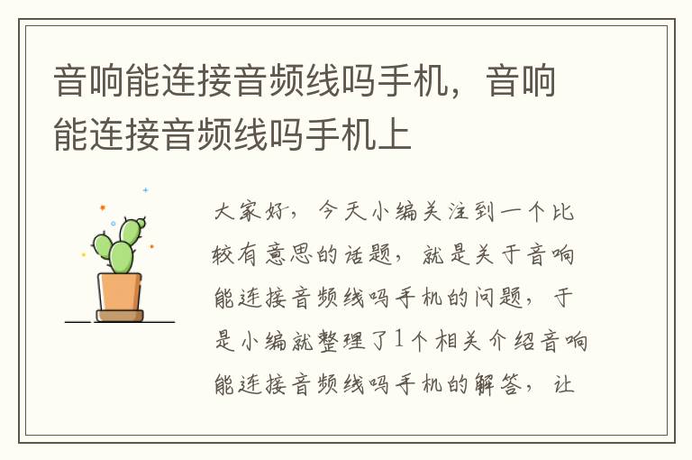 音响能连接音频线吗手机,音响能连接音频线吗手机上
