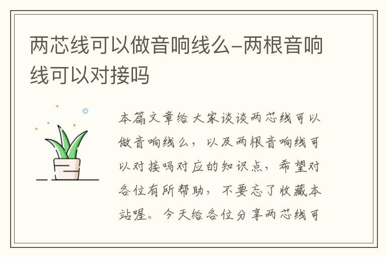 两芯线可以做音响线么-两根音响线可以对接吗
