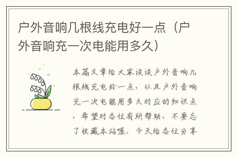 户外音响几根线充电好一点(户外音响充一次电能用多久)