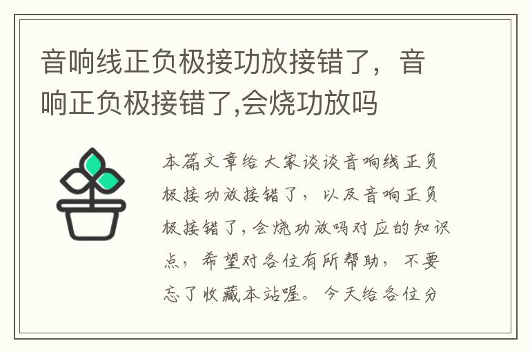 音响线正负极接功放接错了,音响正负极接错了,会烧功放吗