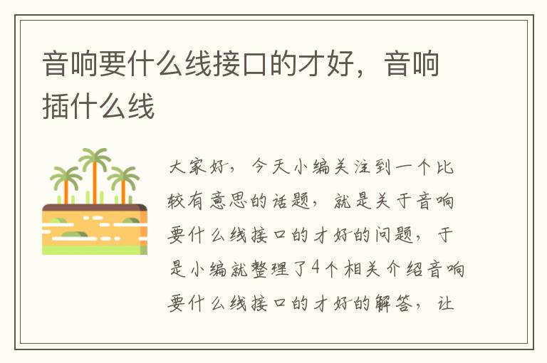音响要什么线接口的才好,音响插什么线