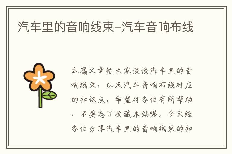 汽车里的音响线束-汽车音响布线