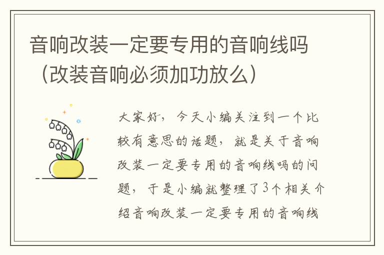 音响改装一定要专用的音响线吗(改装音响必须加功放么)