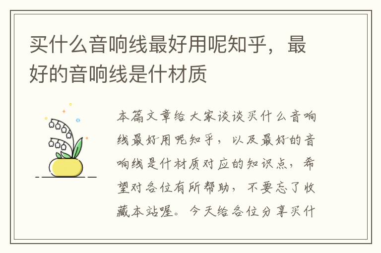 买什么音响线最好用呢知乎,最好的音响线是什材质
