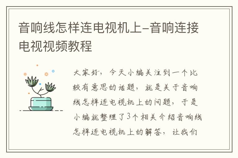 音响线怎样连电视机上-音响连接电视视频教程