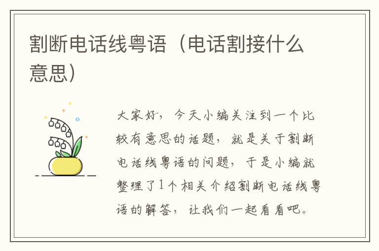割断电话线粤语(电话割接什么意思)