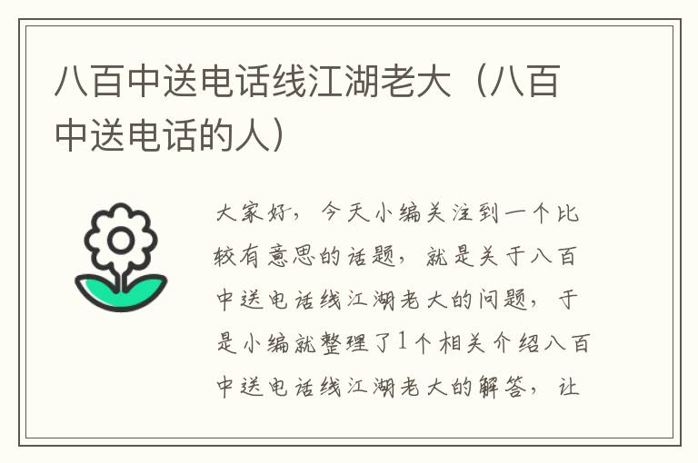 八百中送电话线江湖老大(八百中送电话的人)
