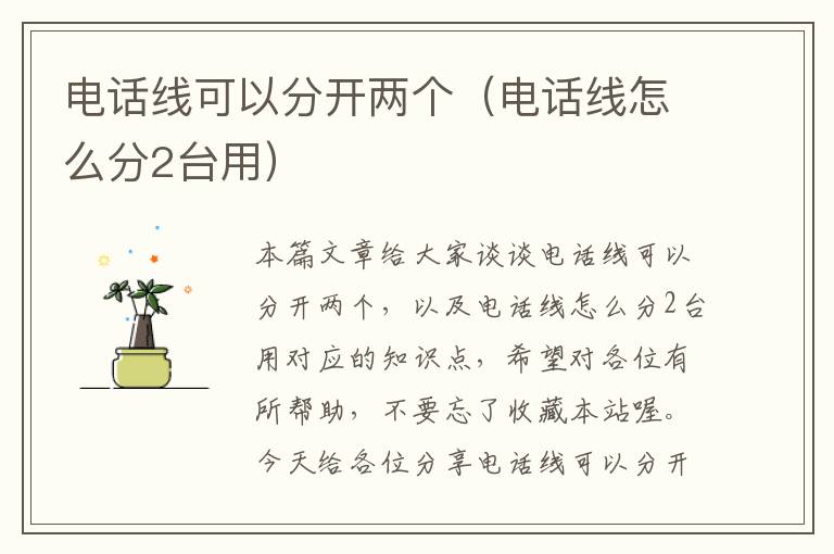 电话线可以分开两个(电话线怎么分2台用)
