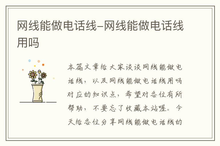 网线能做电话线-网线能做电话线用吗