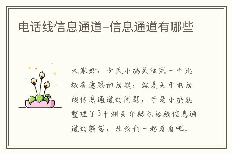 电话线信息通道-信息通道有哪些