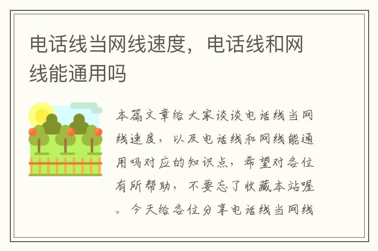 电话线当网线速度,电话线和网线能通用吗