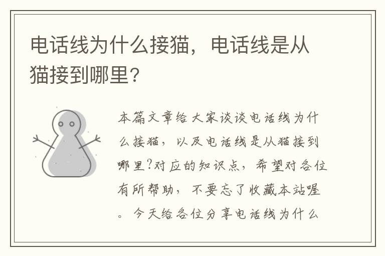电话线为什么接猫,电话线是从猫接到哪里?