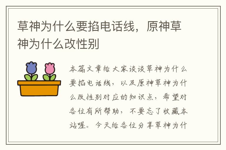 草神为什么要掐电话线,原神草神为什么改性别