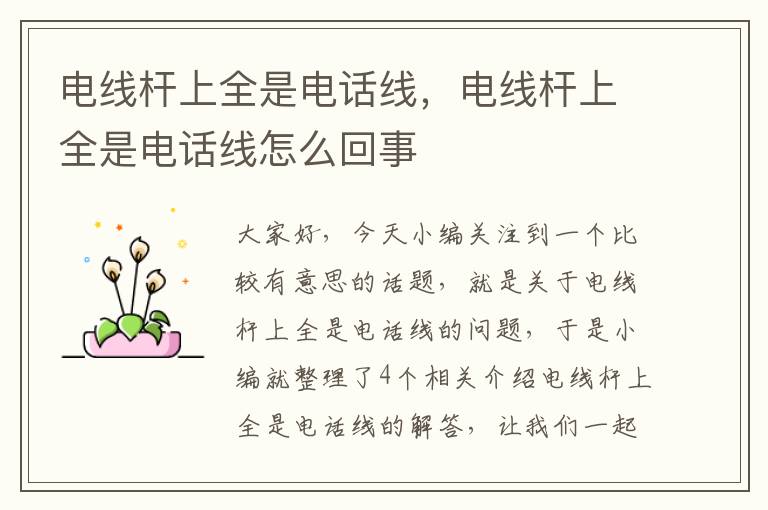 电线杆上全是电话线,电线杆上全是电话线怎么回事