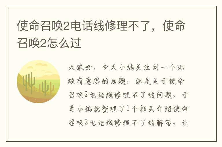 使命召唤2电话线修理不了,使命召唤2怎么过