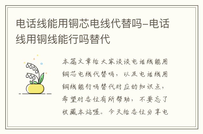 电话线能用铜芯电线代替吗-电话线用铜线能行吗替代