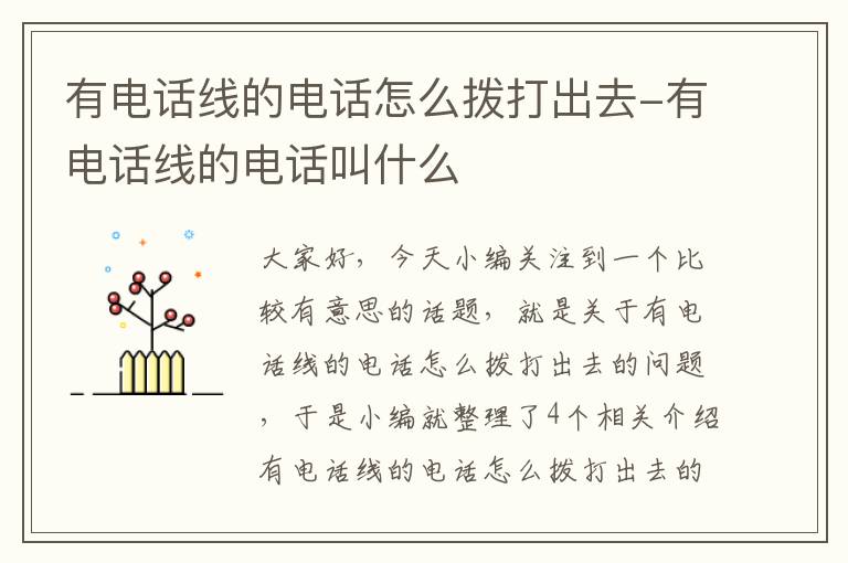 有电话线的电话怎么拨打出去-有电话线的电话叫什么