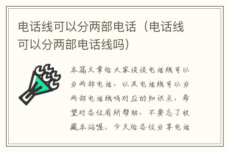 电话线可以分两部电话(电话线可以分两部电话线吗)