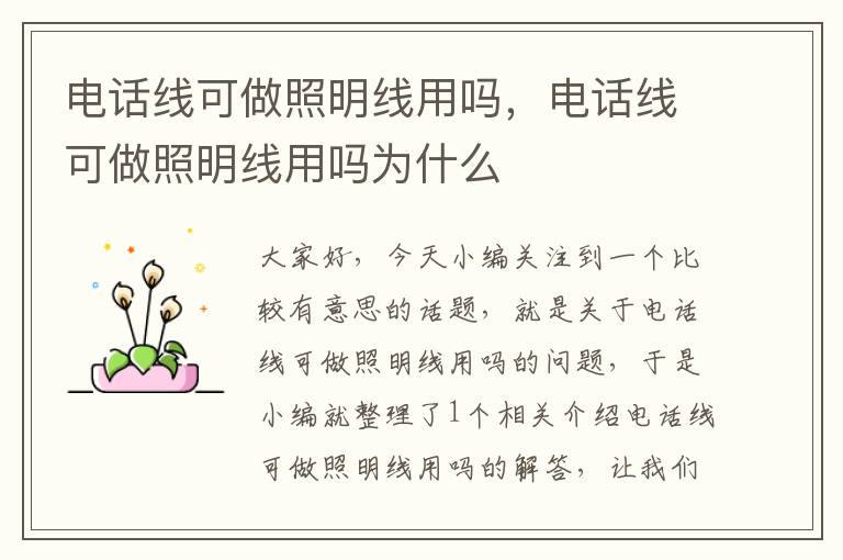 电话线可做照明线用吗,电话线可做照明线用吗为什么