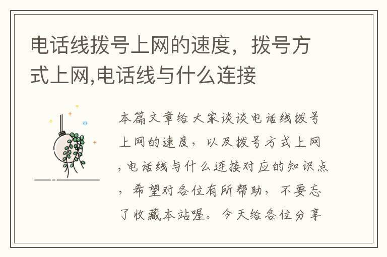 电话线拨号上网的速度,拨号方式上网,电话线与什么连接