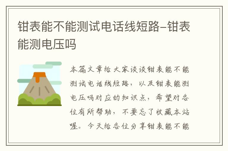 钳表能不能测试电话线短路-钳表能测电压吗