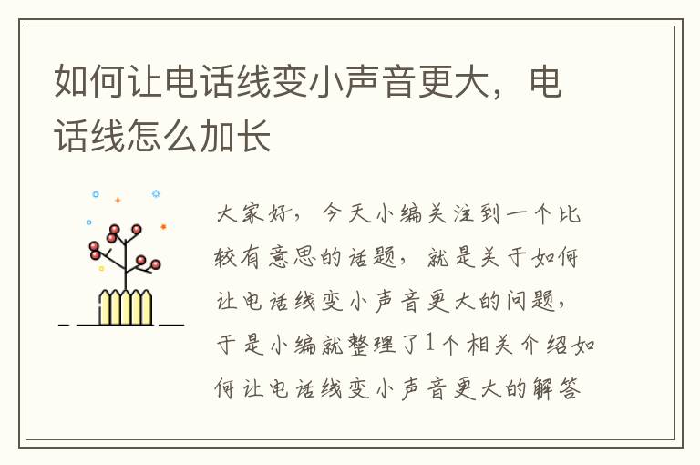 如何让电话线变小声音更大,电话线怎么加长