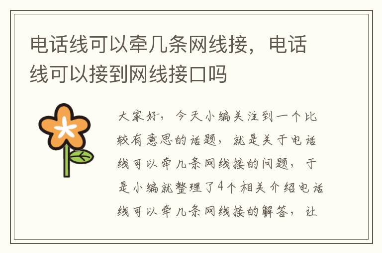 电话线可以牵几条网线接,电话线可以接到网线接口吗