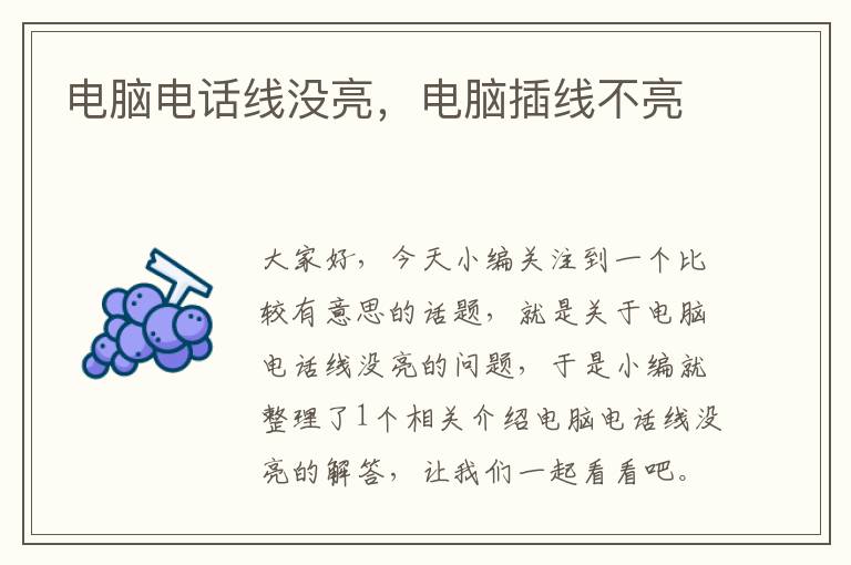 电脑电话线没亮,电脑插线不亮