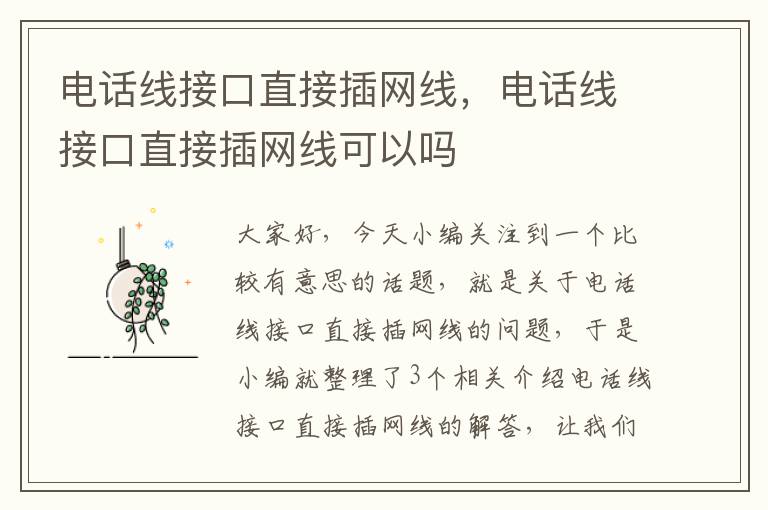 电话线接口直接插网线,电话线接口直接插网线可以吗