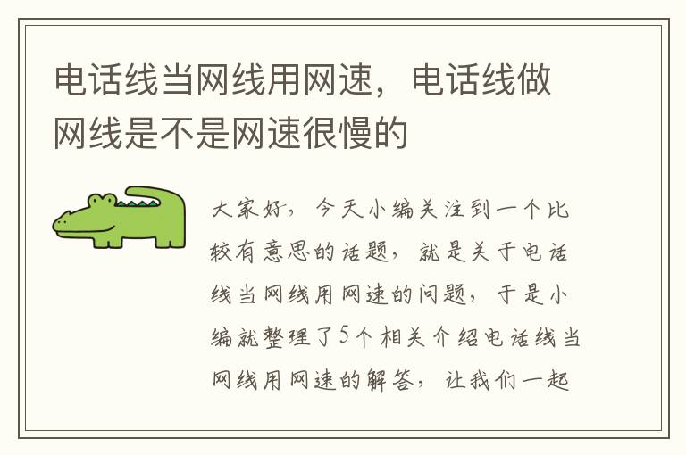 电话线当网线用网速,电话线做网线是不是网速很慢的
