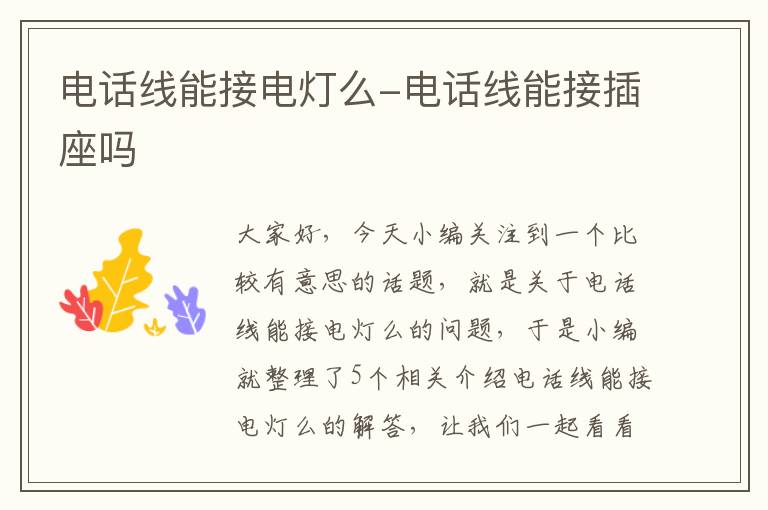 电话线能接电灯么-电话线能接插座吗