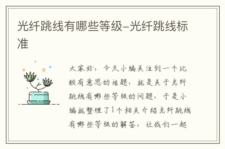 光纤跳线有哪些等级-光纤跳线标准