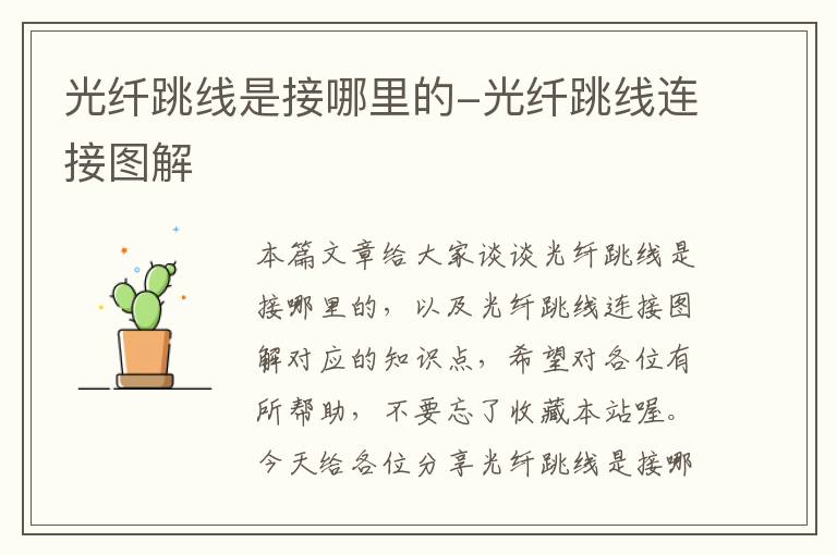 光纤跳线是接哪里的-光纤跳线连接图解