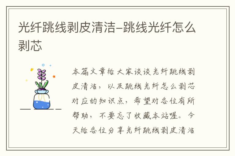 光纤跳线剥皮清洁-跳线光纤怎么剥芯