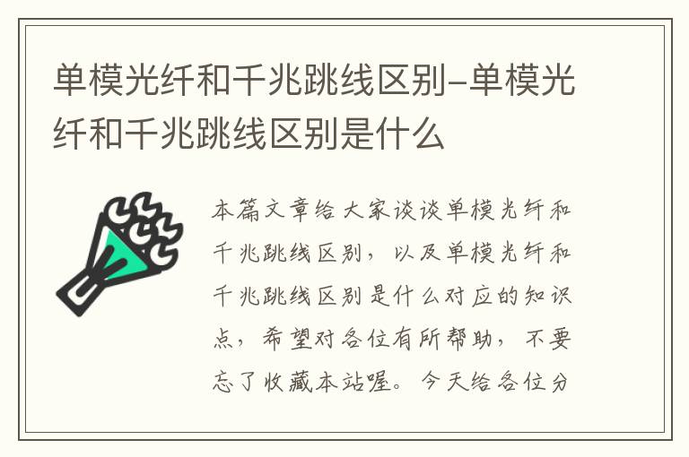 单模光纤和千兆跳线区别-单模光纤和千兆跳线区别是什么