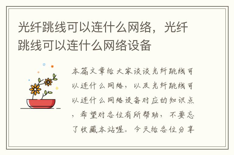 光纤跳线可以连什么网络,光纤跳线可以连什么网络设备
