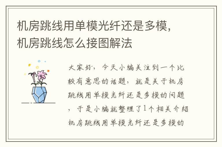 机房跳线用单模光纤还是多模,机房跳线怎么接图解法
