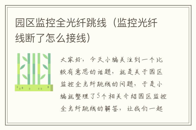 园区监控全光纤跳线(监控光纤线断了怎么接线)