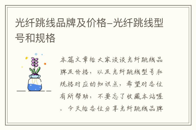 光纤跳线品牌及价格-光纤跳线型号和规格