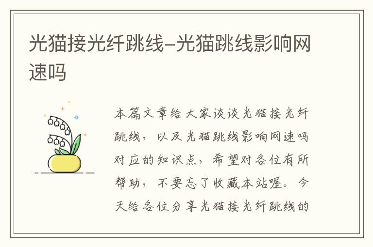 光猫接光纤跳线-光猫跳线影响网速吗